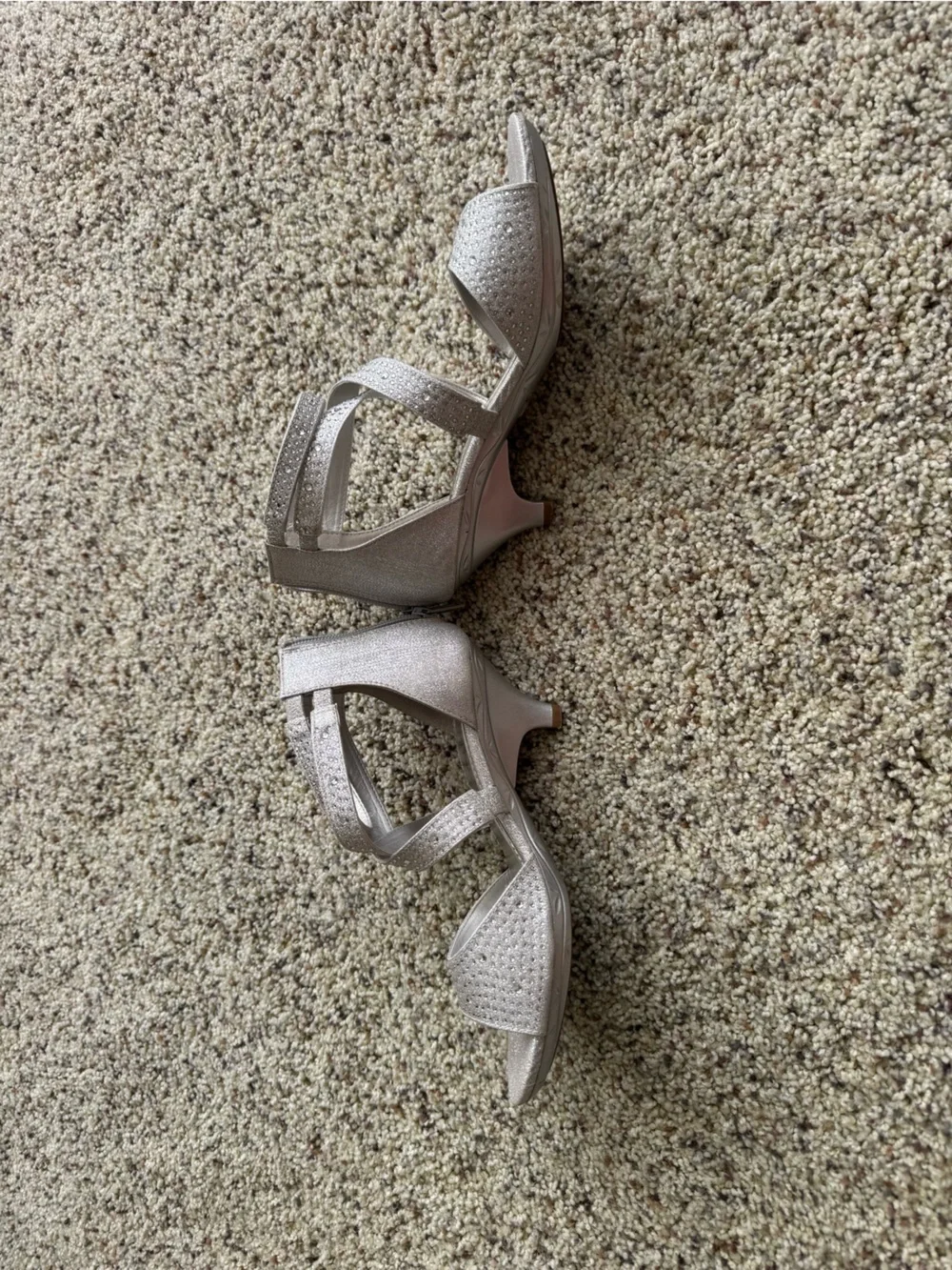 Silver Glitter Strappy Big Girls Size 4 Heels